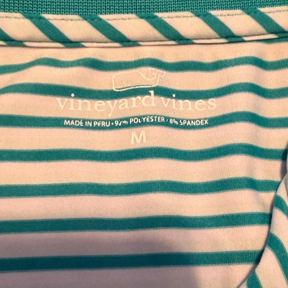 Vineyard Vines womens medium tank top golf polo Teal White stripe performance